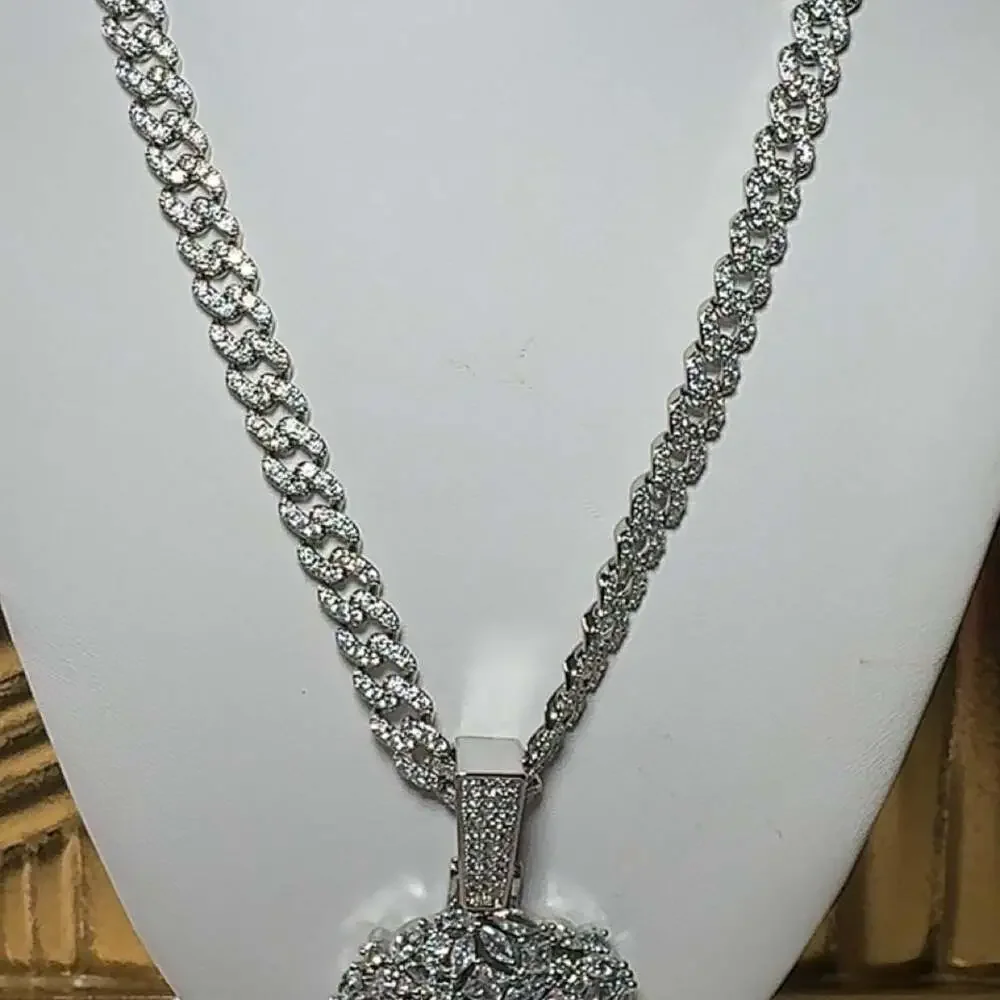 Iced Jesus Face Pendant Necklace 019 F